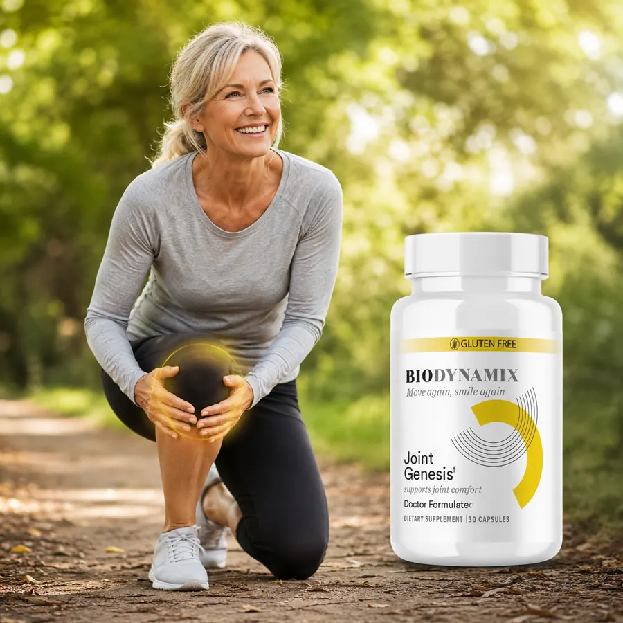 Active older adult walking outdoors with healthy joint mobility